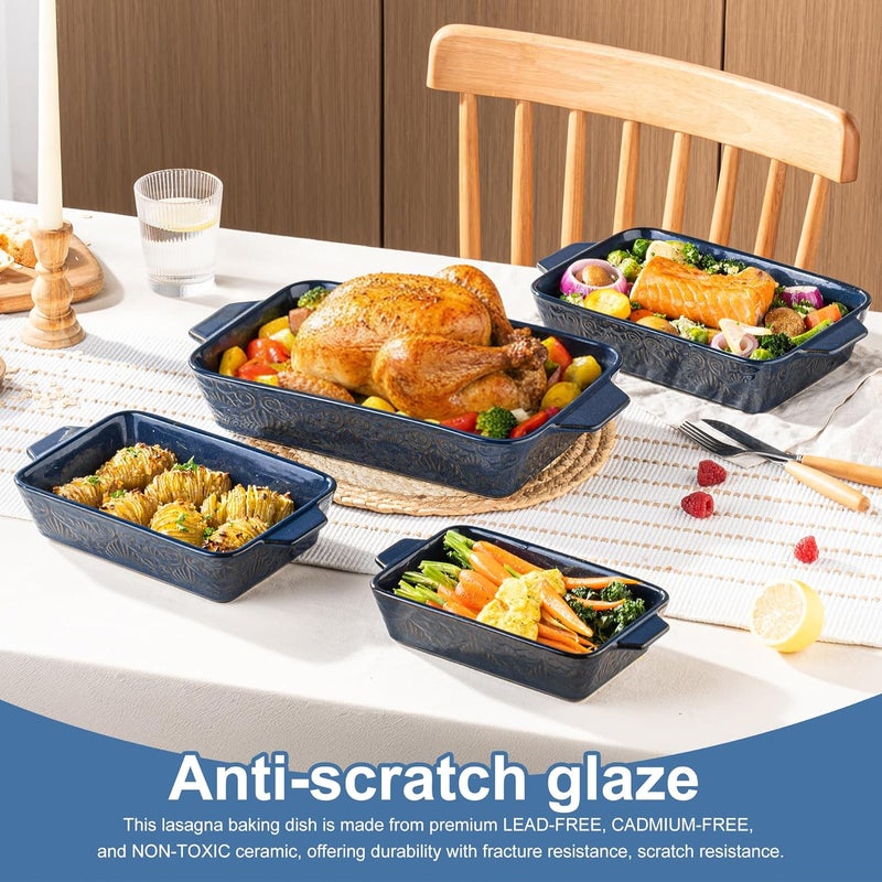 Dafuceramic Casserole Dishes for Oven, Baking Dishes, Ceramic Bakeware Sets of 4, Rectangular Baking Pan Set with Handles for Baking, Casserole, Kitchen, Wedding Gift (Blue) - Image 3